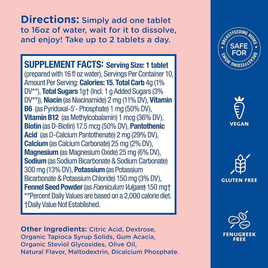 Mommy's Bliss Lactation Hydration Drink Tablets, Lemon Lime Flavor, Electrolytes + B Vitamins, 1 Pack (10 Tablets) 6