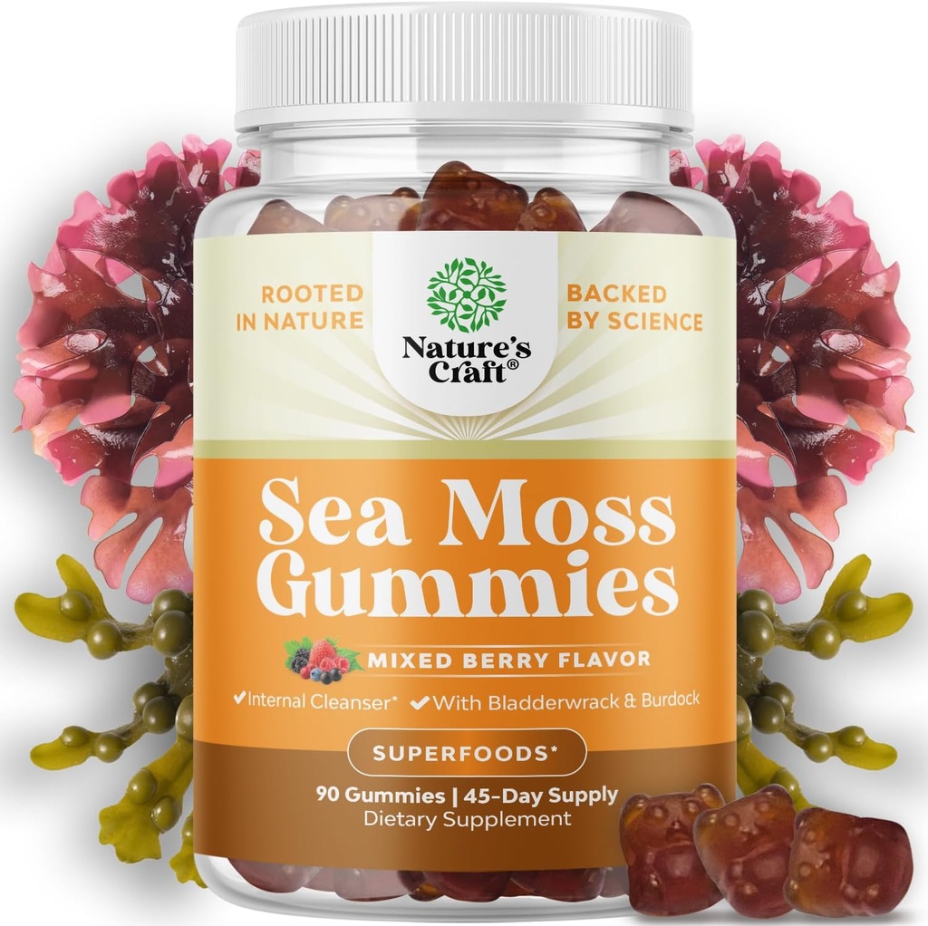 Natures Craft Irish Sea Moss Gummies for Women Men & Kids - Immune Support Supplement with Irish Sea Moss, Bladderwrack & Burdock Root - Detox Gummies for Body Cleanse - 90 Chewable Gums 2