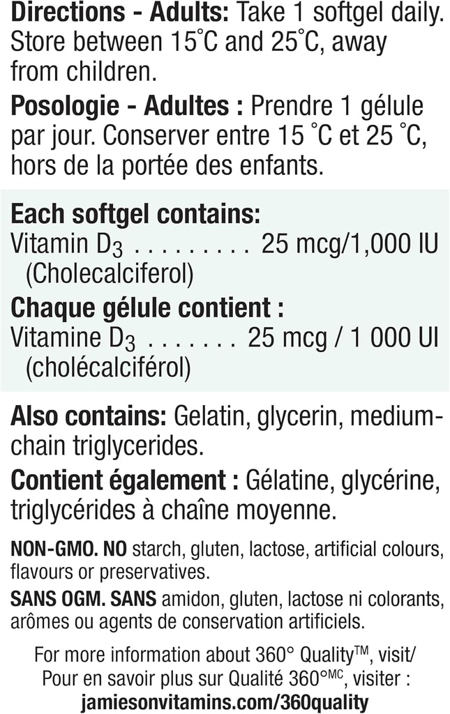 Jamieson Vitamin D 1000iu 180 Softgels 6