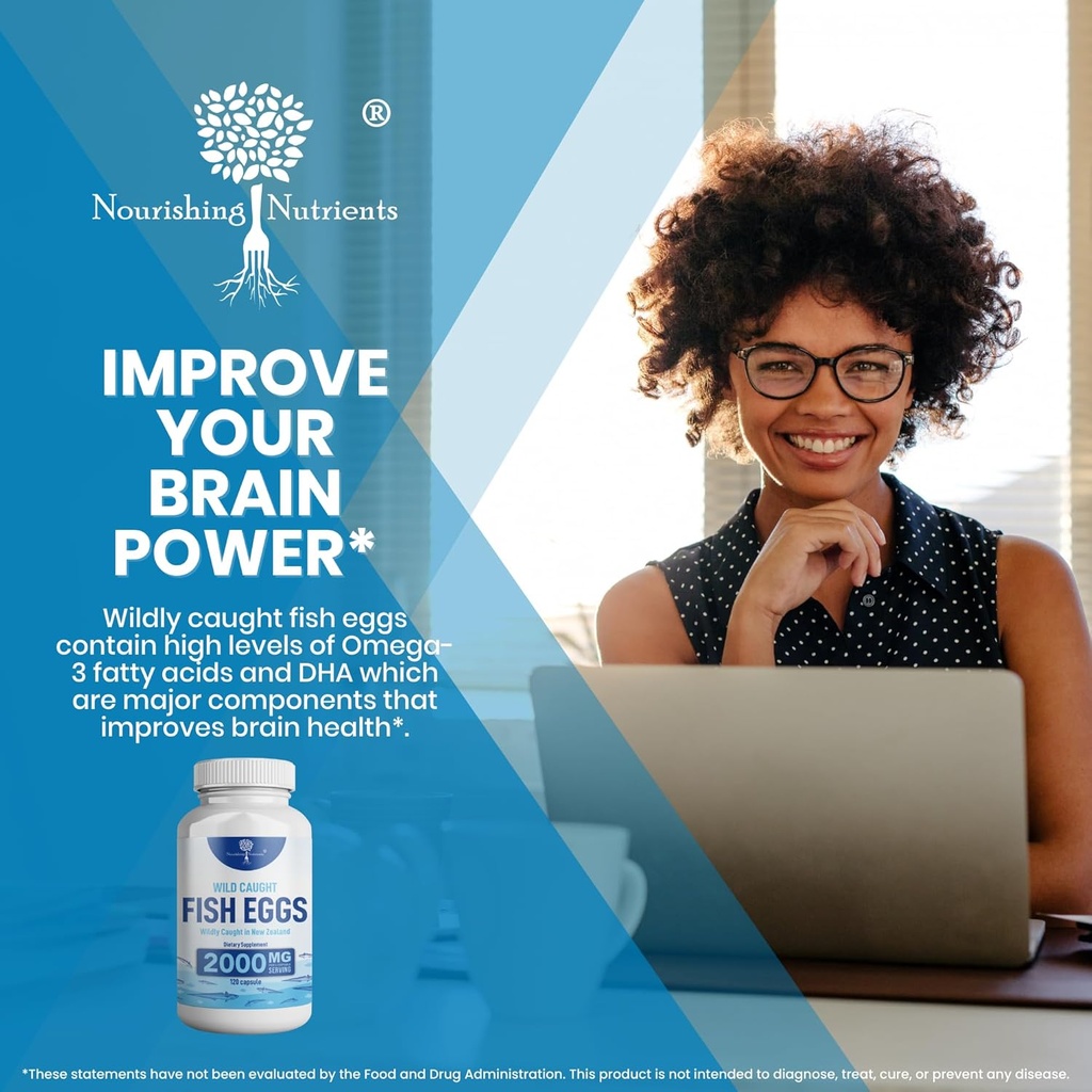 Wild Caught Fish Eggs 2,000mg - Omega 3 Supplement for Eye, Brain Health, Supports Immunity, Bones and Teeth, Mood Support with Omega 3-6-9 Fish Egg Capsules 5