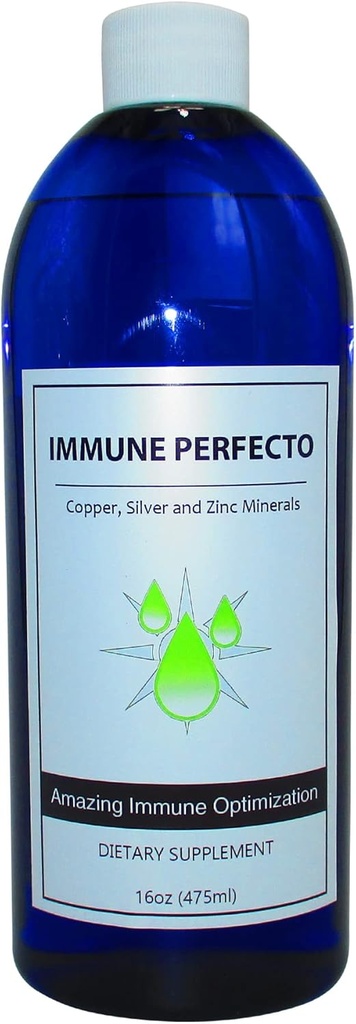 Immune Perfecto - Atomic Particle Trace Minerals of Colloidal Silver, Copper, and Zinc - Perfect on Demand Metabolic Support - 16 oz. (475 ml)… 2