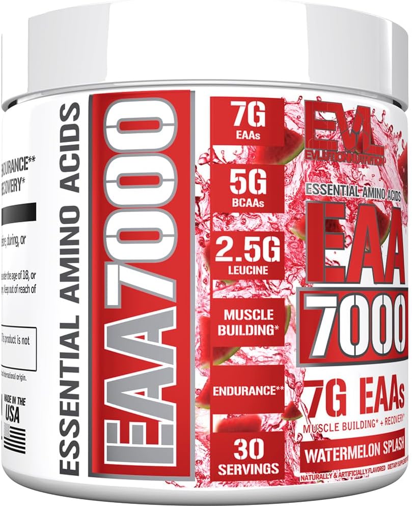 Evlution Nutrition EAA7000 - Pre & Post Workout Powder - Muscle Building + Recovery Supplement - 7g Essential Amino Acids + 5g BCAAs - Endurance + Energy Support - 30 Servings - Watermelon Splash 5