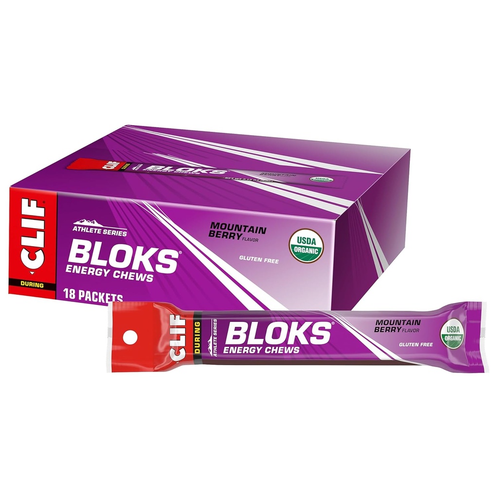 CLIF BLOKS - Mountain Berry Flavor - Energy Chews - Non-GMO - Plant Based - Fast Fuel for Cycling and Running - Quick Carbohydrates and Electrolytes - 2.12 oz. (18 Count) 2