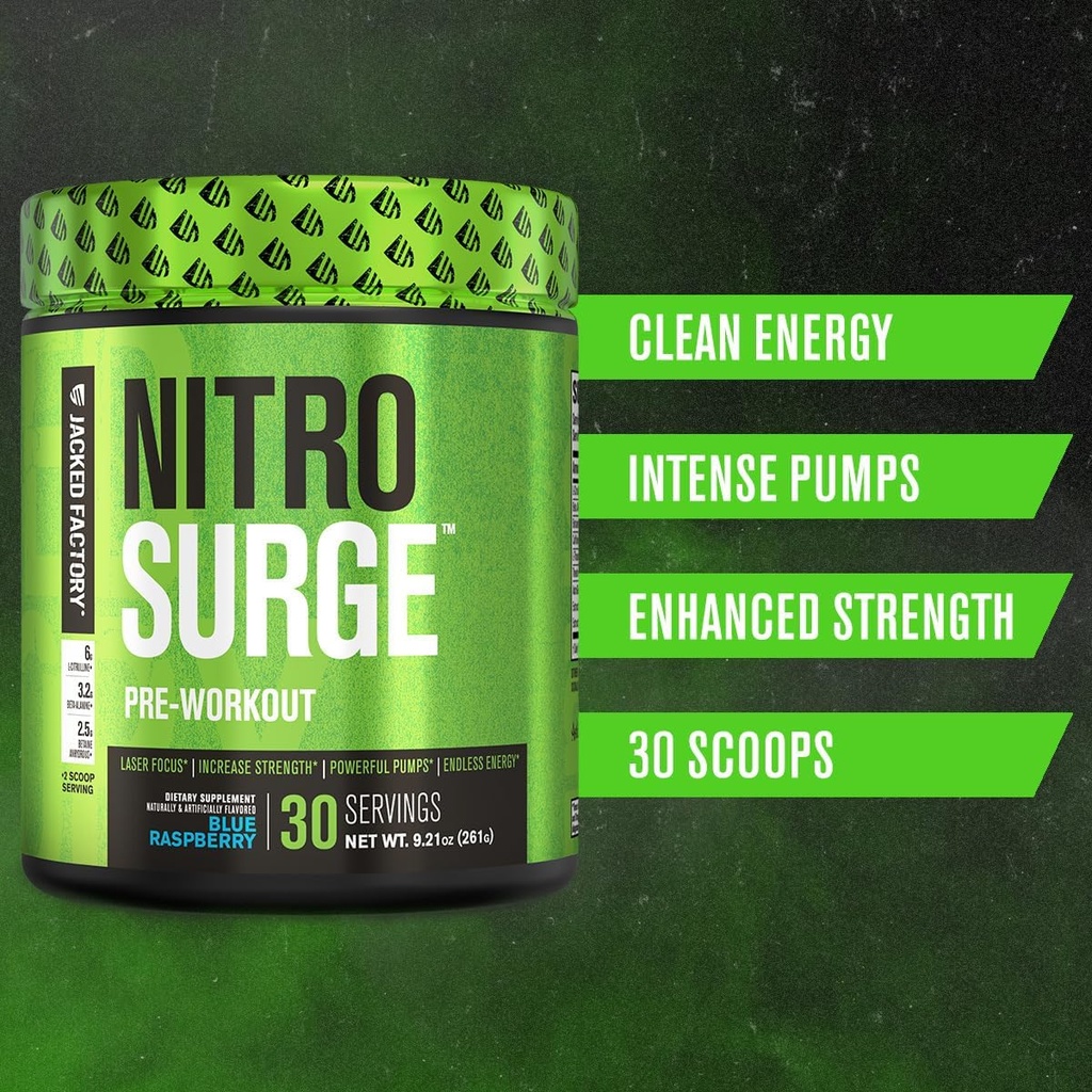 Jacked Factory Nitrosurge Pre-Workout in Blue Raspberry & N.O. XT Nitric Oxide Booster for Men & Women 3