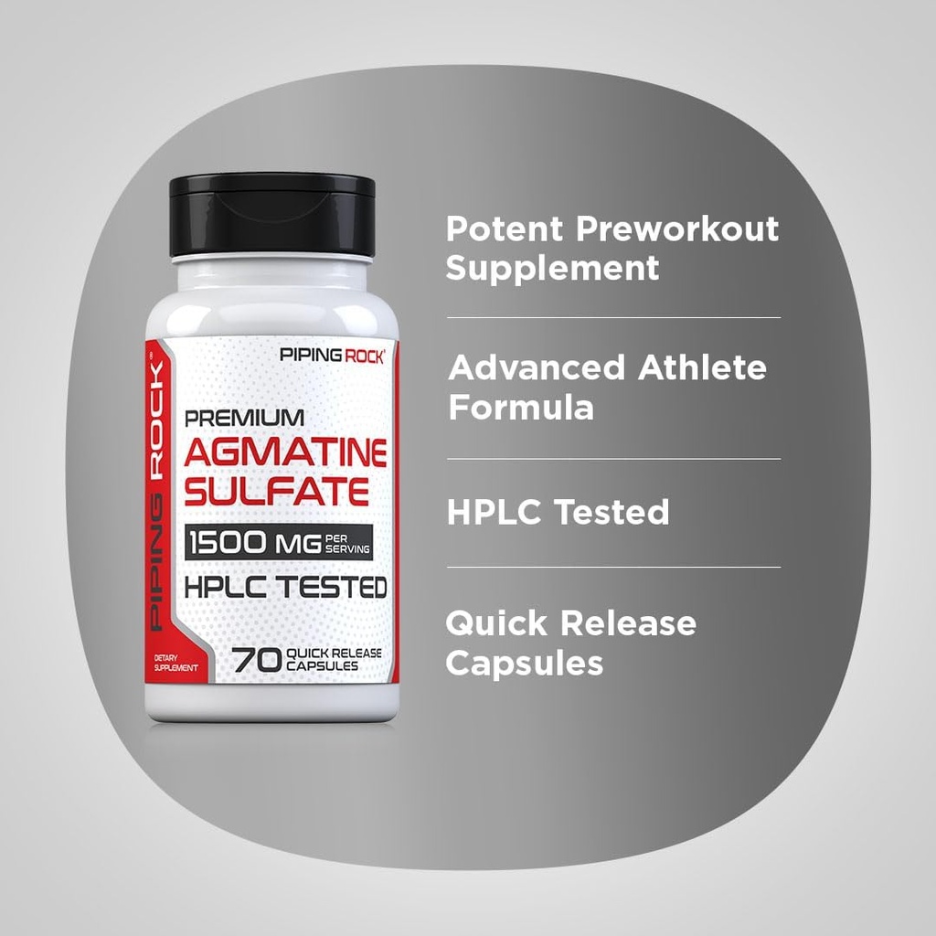 Piping Rock Agmatine Sulfate Capsules | 1500mg | 70 Pills | Premium Grade Supplement | Non-GMO, Gluten Free 5