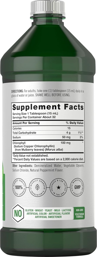 Horbäach Chlorophyll Liquid Drops | 100mg | 32 oz (2 x 16 oz Bottles) | Natural Peppermint Flavor | Vegetarian, Non-GMO, Gluten Free Supplement 3