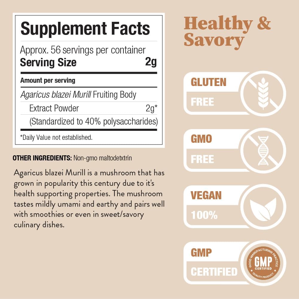 Nature Restore Agaricus Blazei Murill Extract Mushroom Powder, 4 Ounces, 40% Polysaccharides, Non GMO, Gluten Free 4