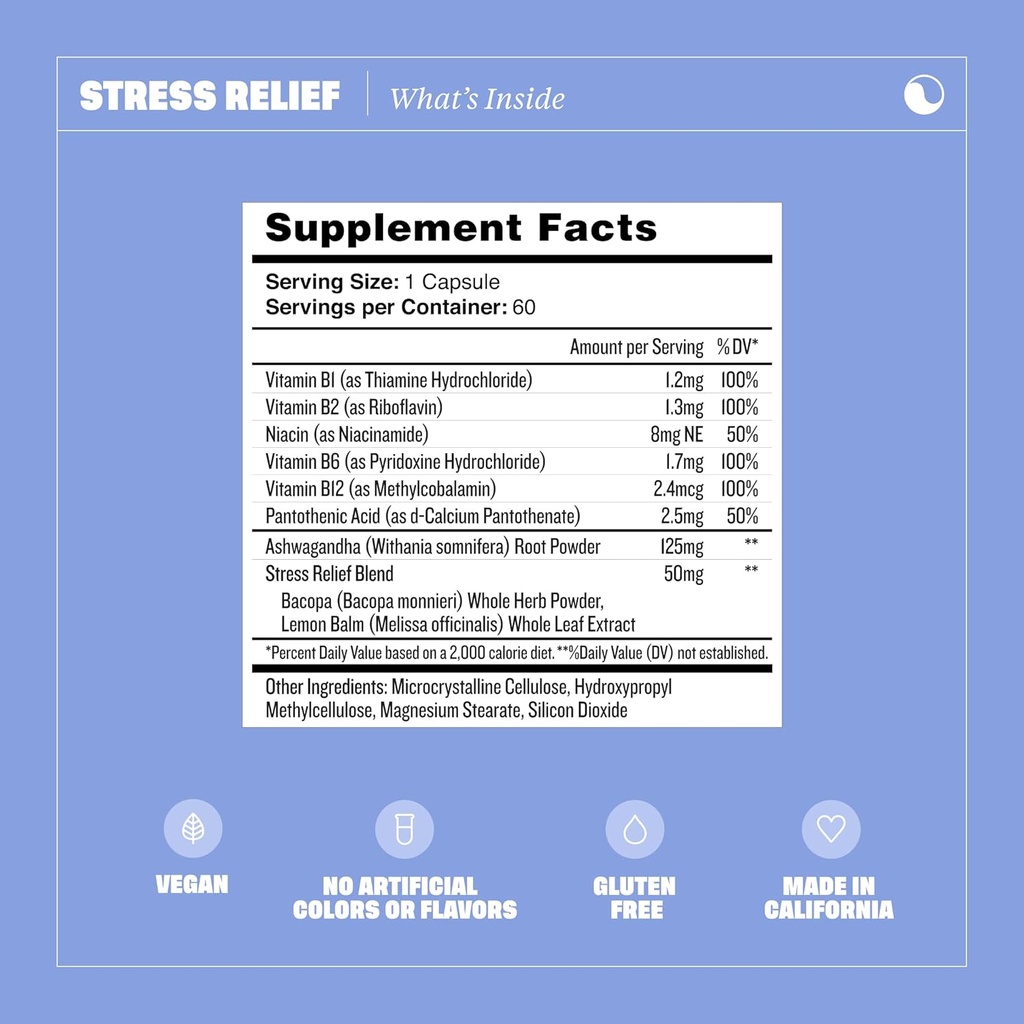 Health by Habit Stress Relief Supplement (60 Capsules) - Vitamin B, Zen, Lemon Balm, Supports Relaxation, Mood Balance, Reduce Stress, Non-GMO, Sugar Free (1 Pack) 3