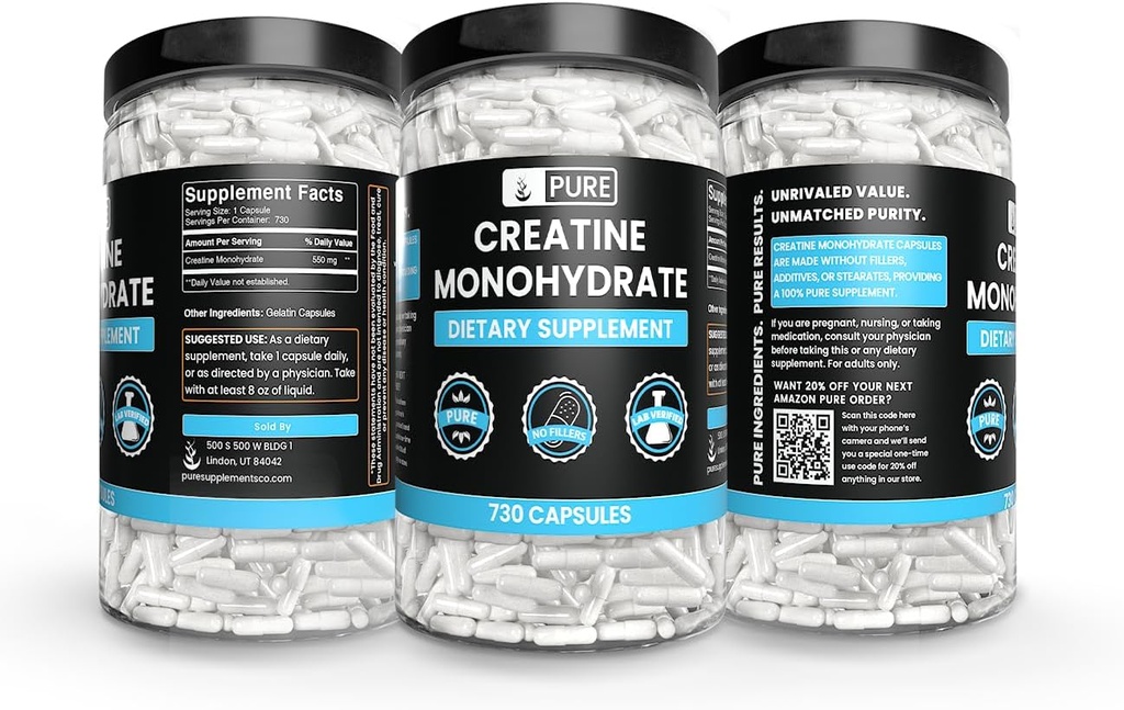 PURE ORIGINAL INGREDIENTS Creatine Monohydrate (365 Capsules) No Magnesium Or Rice Fillers, Always Pure, Lab Verified 5