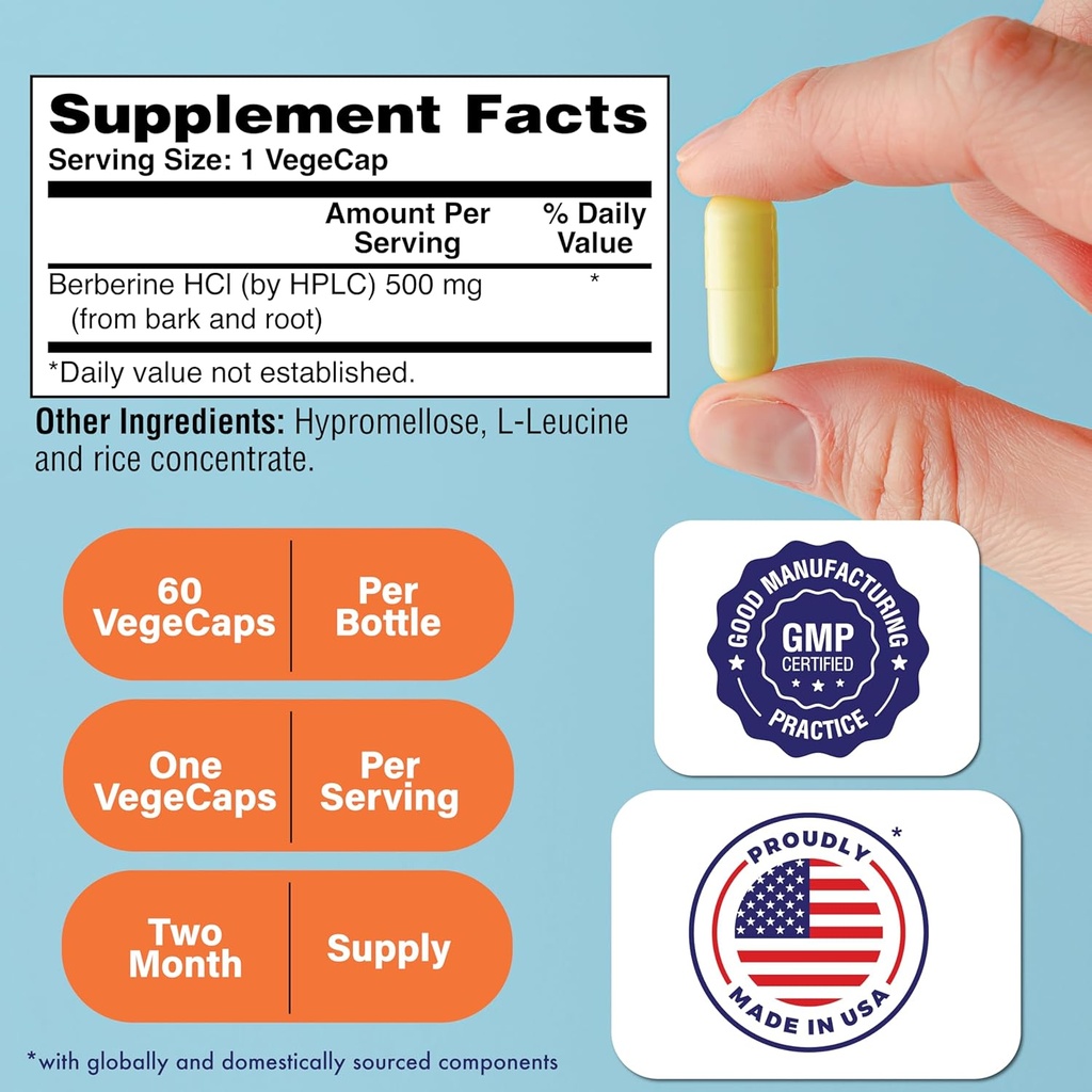 Health Thru Nutrition Berberine HCl 500mg 60 Servings | Clinical Strength Supplement | Certified Vegan | Non-GMO | Soy Free | 3rd Party Tested 3