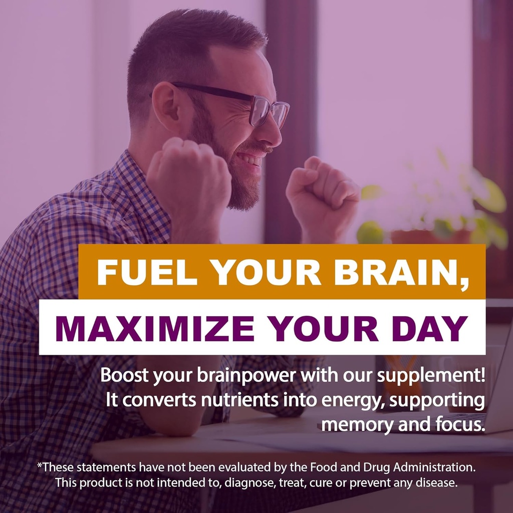 Focus & Memory Supplement for Brain Health, Focus Supplement & Neurotransmitter Support with Vitamin B12, B1, B3 & B5 Plus Taurine, 60 Capsules 6
