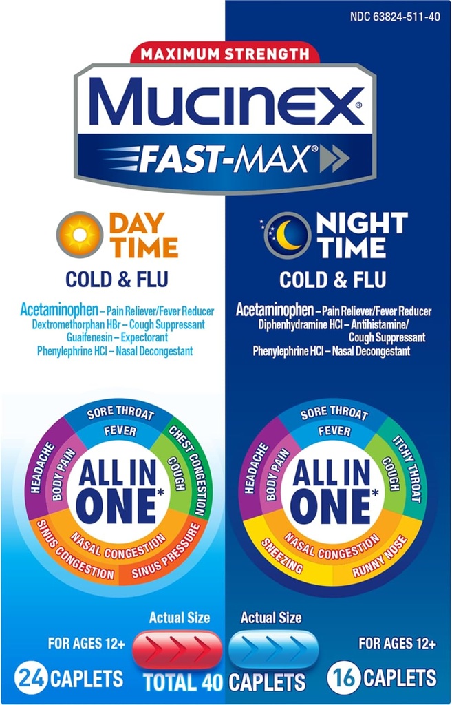 Mucinex Fast-Max Maximum Strength Cold & Flu Day and Night Medicine, 40 Count 5