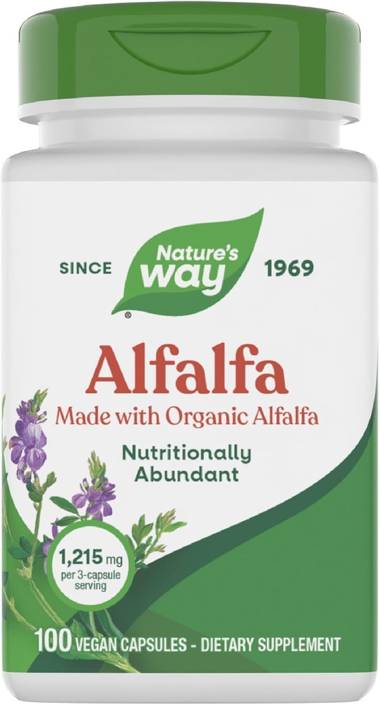 Nature's Way Alfalfa, Made With Organic Alfalfa, 1,215 mg per 3-capsule serving, Alfalfa Herbal Capsule, Gluten Free, Vegan, 100 Capsules (Packaging May Vary) 2
