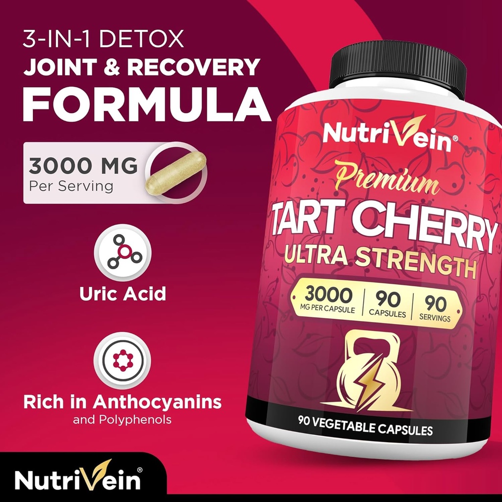Nutrivein Premium Tart Cherry 500mg & Apple Cider Vinegar 1600mg Bundle - Muscle Recovery & Uric Acid Cleanse Plus Digestion Support & Weight Management - Non-GMO, Vegan/Vegetarian - 90 + 120 Pills 4