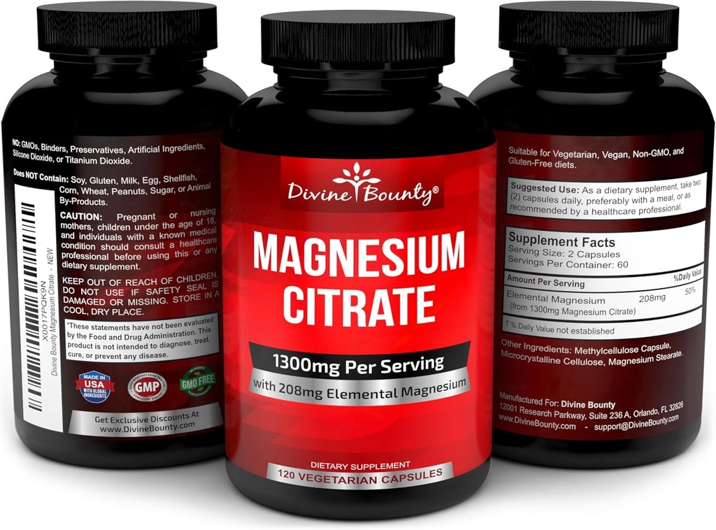 Pure Magnesium Citrate Capsules - 1300mg Magnesium Supplement with Elemental Magnesium - 120 Vegetarian Capsules 5