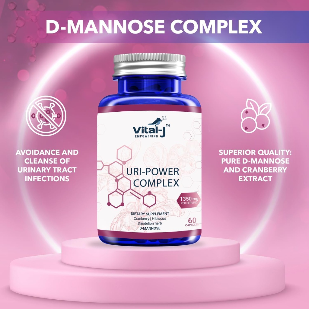 4-IN-1 URI POWER COMPLEX 1350mg - D Mannose, Cranberry, Hibiscus, and Dandelion Herb - Naturally Cleanse the Bladder and Urinary Tract 60 capsules – Specialized Approach for UTI Avoidance 4