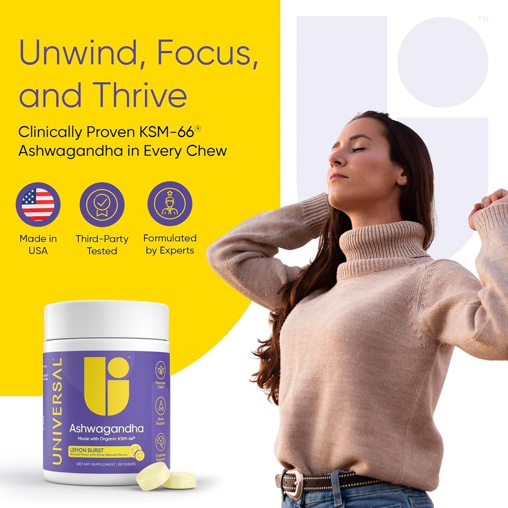 Ashwagandha KSM- 66 Chews - Daily Stress, Cognitive Function and Mood Support Chewable Supplement, Highly Bioavailable Full Spectrum KSM66 Ashwagandha Root Extract, Calm & Relaxation - Lemon, 60 Count 3