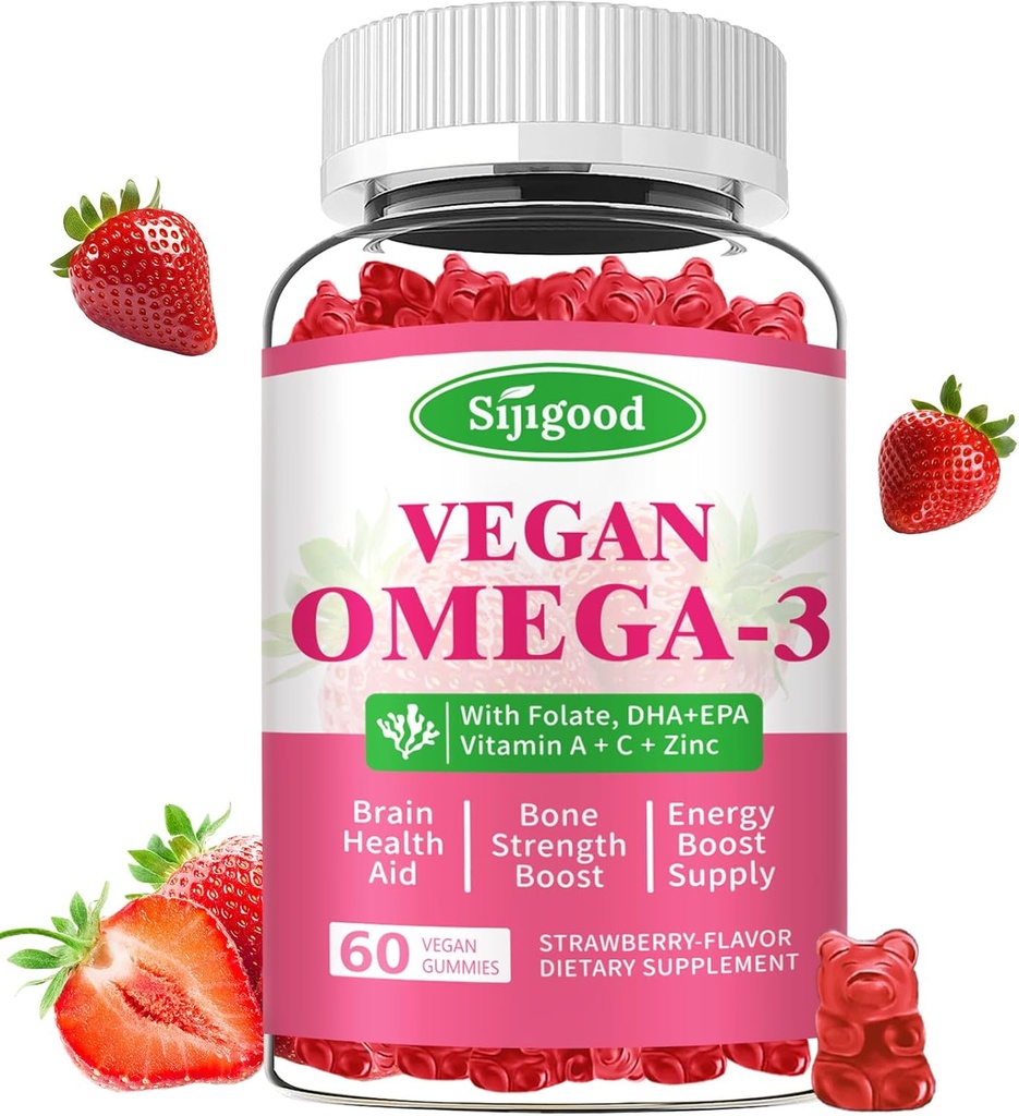 Omega-3 Gummies Potent Algae Omega Source, Boost Brain, Eye & Immune Function, with DHA and EPA Vegan & Sugar Free, Orange Flavor, 60 Count 2