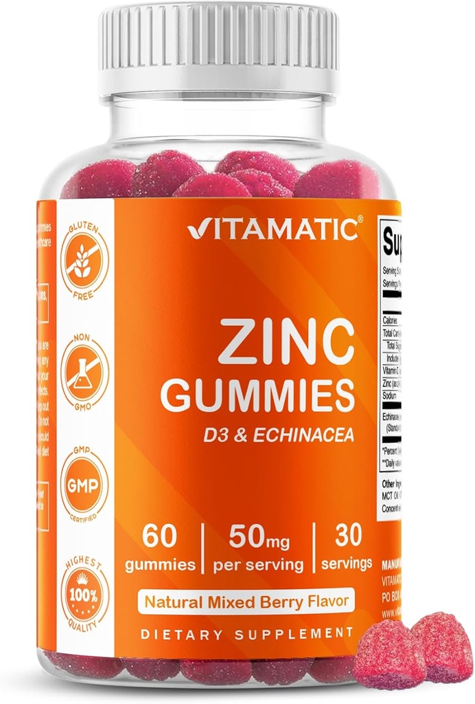 Vitamatic Zinc 50mg Gummies – 60 Vegan Gummies Gluten Free – Healthy Immune Support for Adults, Men & Women 2
