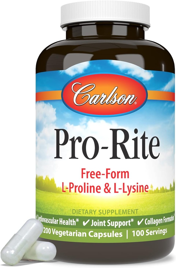 Carlson - Pro-Rite, Free-Form L-Proline & L-Lysine, Health, Joint Support & Collagen Formation, 200 Capsules 6