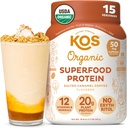 KOS Vegan Protein Powder, Salted Caramel Coffee - Low Carb Pea Protein Blend, Organic Plant Superfood Rich in Vitamins & Minerals - Keto, Dairy Free - Meal Replacement for Women & Men - 15 Servings 2