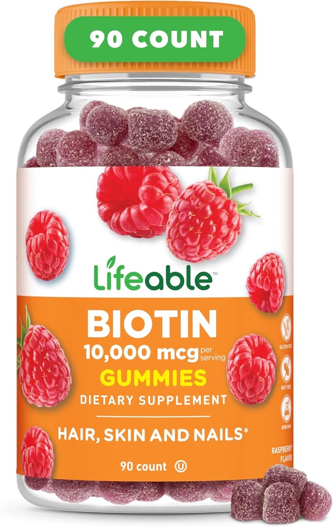 Lifeable Biotin Gummies | 10,000mcg | Great Tasting Hair Skin and Nails Gummies | GMO-Free Vegan Biotin Supplement | Hair Skin and Nails Vitamins for Women | 90 Gummies 2