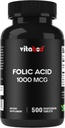 Folic Acid 1 mg (1000 mcg) (Vitamin B9) - 500 Vegetarian Tablets - an Essential Prenatal and Postnatal Vitamin 2