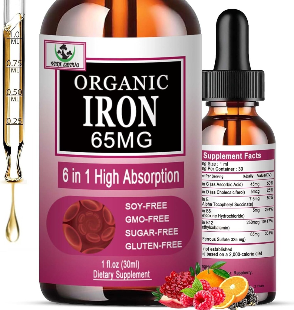 Iron Supplement for Women with Vitamin C,6-in-1 Liquid Supplement w/Vitamin B12,Vitamin B6,High Absorption Liquid Iron Drops for Red Blood Cells & Immune Support,Non-GMO, Gluten Free 2