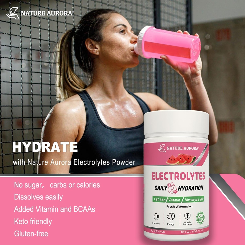 Electrolytes Powder No Sugar, Fresh Watermelon Electrolyte Powder, Hydration Powder, Enhanced with Himalayan Salt, BCAAs, and B-Vitamins, No Calories, Sugar Free Keto Electrolyte Drink - 90 Servings 5