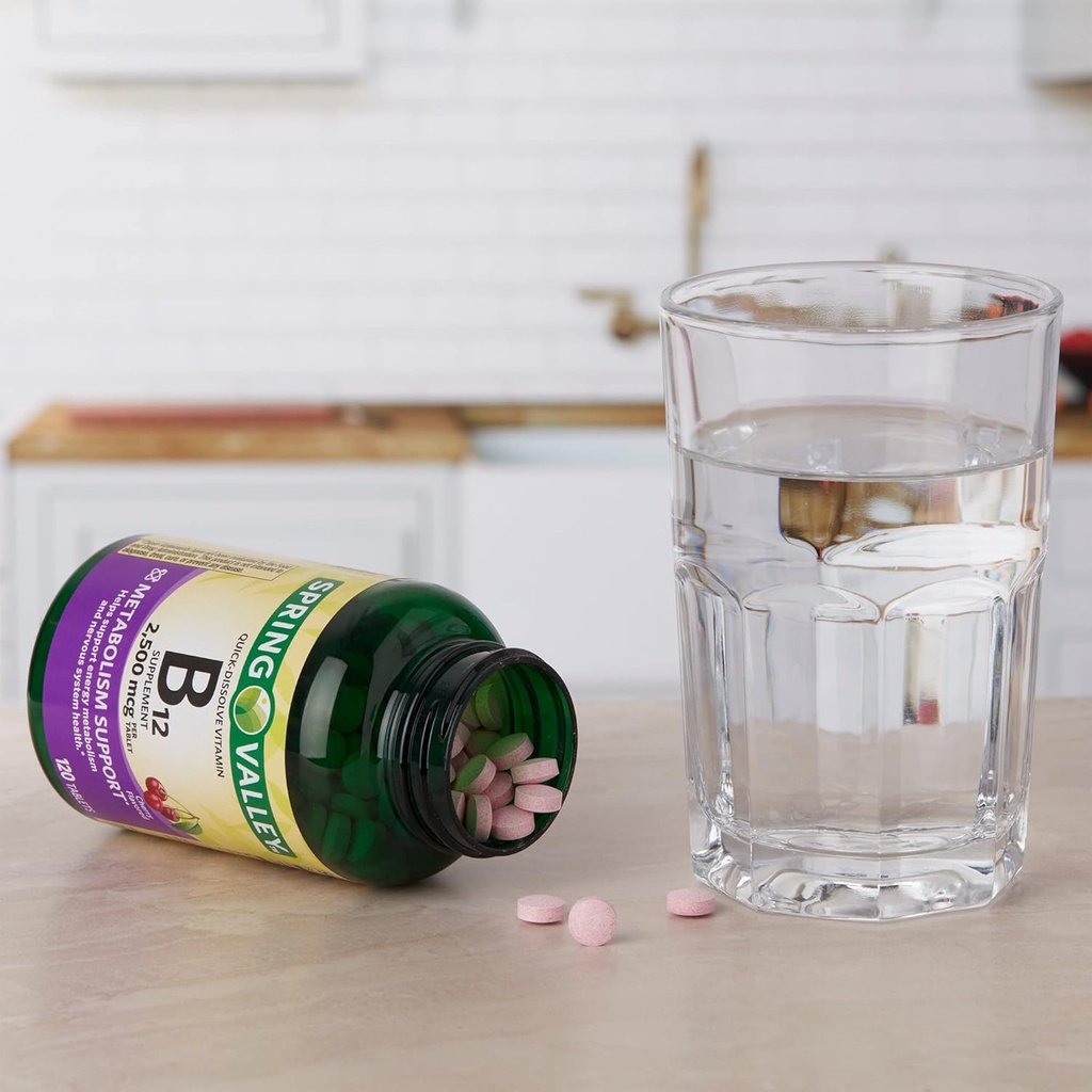 Spring Valley Vitamin B12 Quick-Dissolve Tablets Dietary Supplement | Vitamin B12 2500 mcg | B Vitamins | Vitamin B12 Complex for Women and Men | 120 Tablets Bundle with Lual's 45 Diabetes Decoded 5