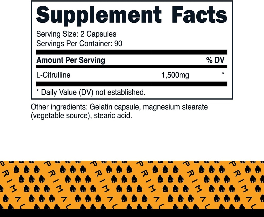 Primal L-Citrulline Capsules (180 Capsules / 1,500 mg Per Serving) | Premium L-Citrulline Supplement 3