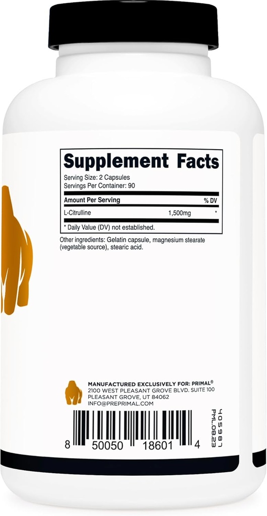 Primal L-Citrulline Capsules (180 Capsules / 1,500 mg Per Serving) | Premium L-Citrulline Supplement 5