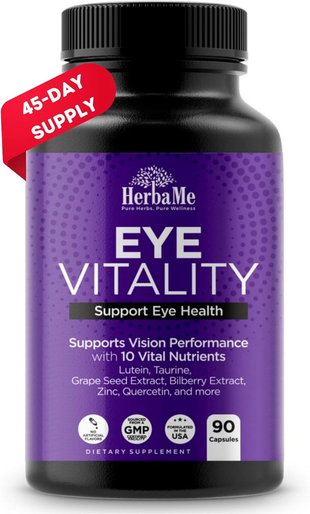Eye Vitamins Supplement with Lutein, Bilberry, Beta Carotene, L-Taurine, Zinc and Quercetin, 90 Capsules, Supports Vision, Ocular and Macular Health, Helps Eyes Filter Blue Light 2