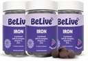 BeLive Iron Gummies - Multivitamin Iron Supplement with Vitamin C, A, B & Zinc, Supports Blood Oxygen, Vegan Supplements for Women, Men & Kids for Growth and Development - Grape Flavor | 3-Pack 2