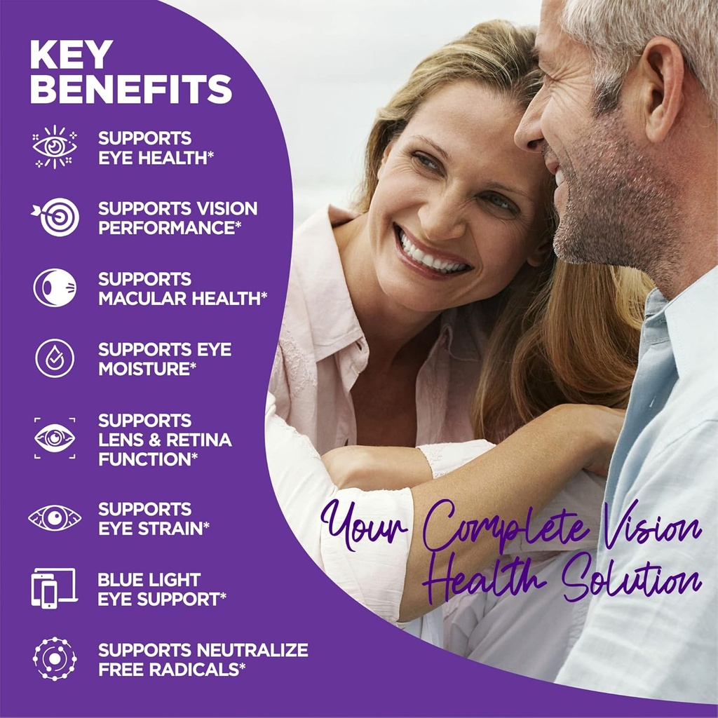 Eye Vitamins Supplement with Lutein, Bilberry, Beta Carotene, L-Taurine, Zinc and Quercetin, 90 Capsules, Supports Vision, Ocular and Macular Health, Helps Eyes Filter Blue Light 5