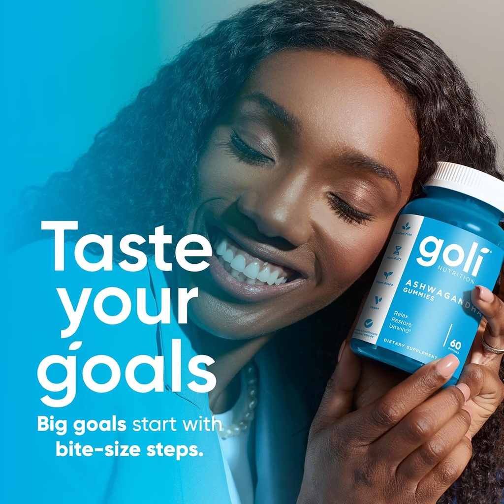 Goli Ashwagandha & Vitamin D Gummy - 60 Count - Mixed Berry, KSM-66, Vegan, Plant Based, Non-GMO, Gluten-Free & Gelatin Free Relax. Restore. Unwind, Pack of 1 6