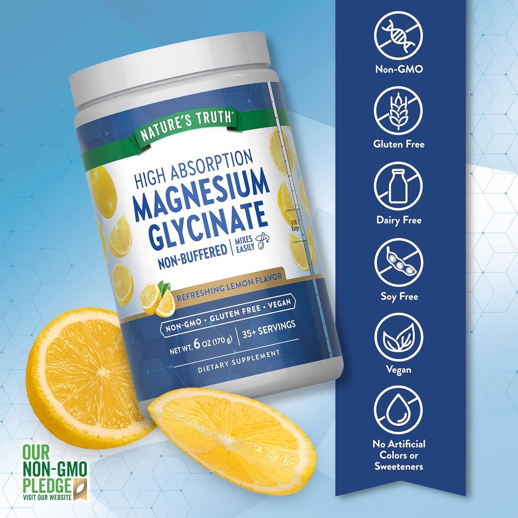 Nature's Truth Magnesium Glycinate Powder | 6 oz | Lemon Flavor | High Absorption | Vegan, Non-GMO, Gluten Free Supplement 4