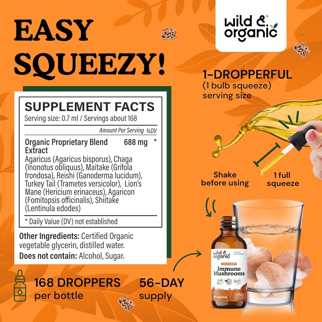 Wild & Organic Mood Support Tincture 4 fl oz & Immune Mushroom Tincture 6