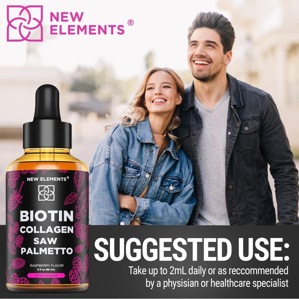 Liquid Biotin with Collagen & Saw Palmetto Extract for Women and Men | Hair Growth Supplement Drops | DHT Blocker | Prostate Support | Hair Skin and Nails Vitamins | Fast Absorption | Non-GMO 6