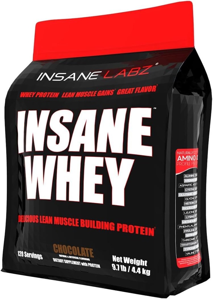 Insane Labz Insane Whey,100% Muscle Building Whey Protein, Post Workout, BCAA Amino Profile, Mass Gainer, Meal Replacement, 5lbs, 60 Srvgs, (Chocolate) 5