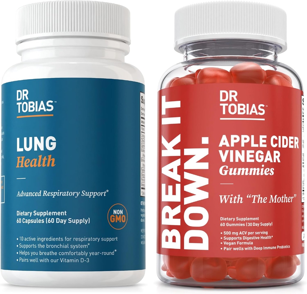 Dr. Tobias Lung Health & Apple Cider Vinegar Gummies - Supports Lung Cleanse & Detox Formula, Supports Gut Health, with The Mother, Folate, B12, Vitamin C, Butterbur 2
