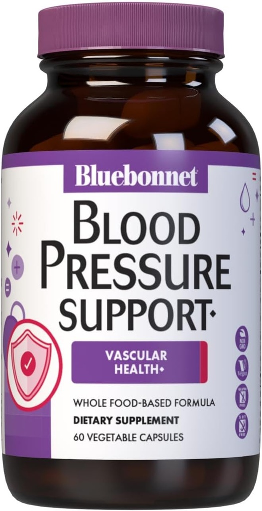Bluebonnet Nutrition Blood Pressure Support, Vascular Health*, Non-GMO, Vegan, Gluten-Free, Soy-Free, Dairy-Free- 60 Vegetable Capsules, 30 Servings 2