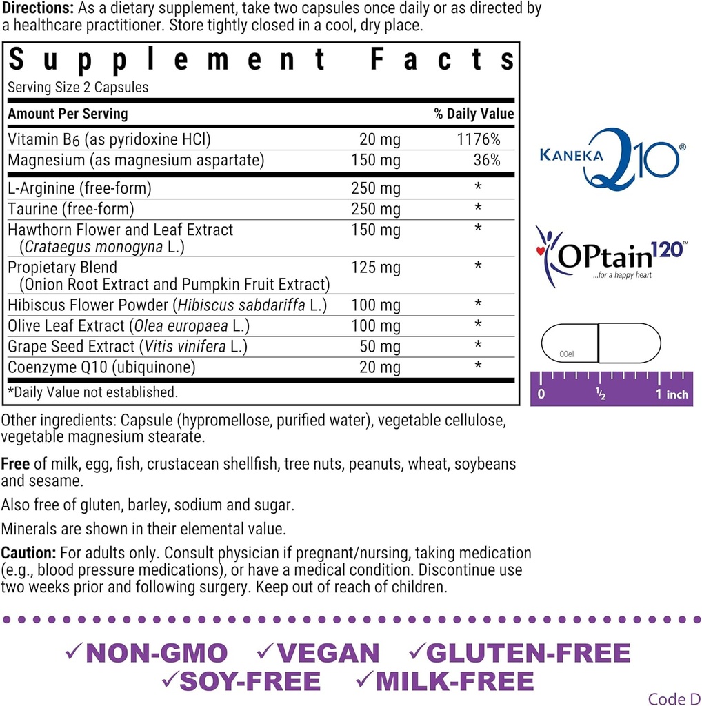 Bluebonnet Nutrition Blood Pressure Support, Vascular Health*, Non-GMO, Vegan, Gluten-Free, Soy-Free, Dairy-Free- 60 Vegetable Capsules, 30 Servings 3