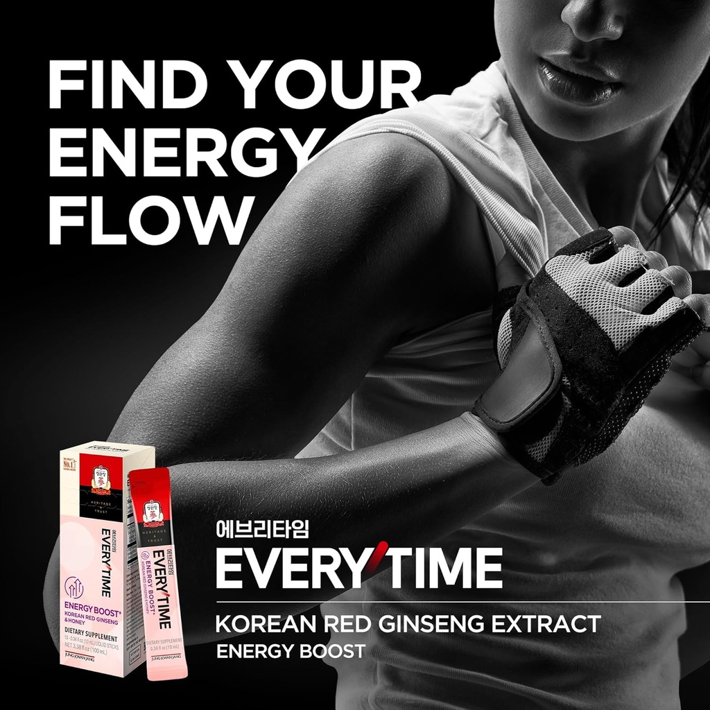 JUNG KWAN JANG Everytime Energy Boost Korean Red Ginseng Extract 1,000mg & Honey - Vegan Ginseng Energy Drink Liquid Stick Supplements - Builds Stamina & Immunity No Caffeine (10 Sticks, 0.34 fl oz) 3