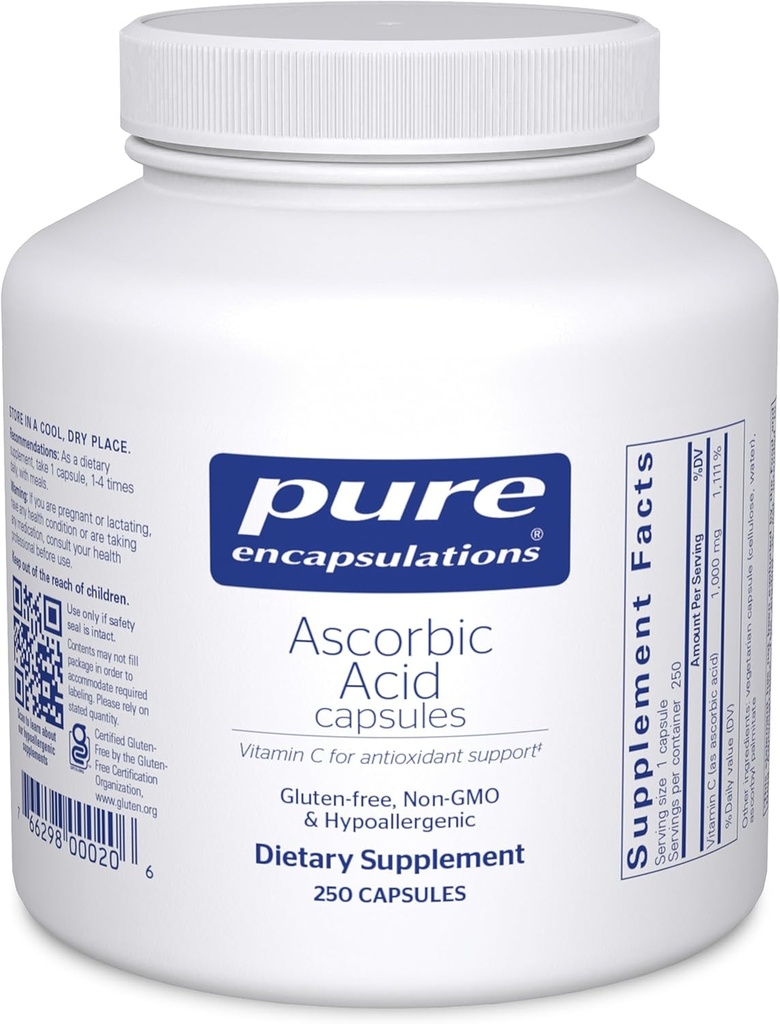 Pure Encapsulations Ascorbic Acid Capsules - 1,000 mg Vitamin C - Antioxidant & Immune Support* - High-Potency Vitamin C - Vegan & Non-GMO - 250 Capsules 2