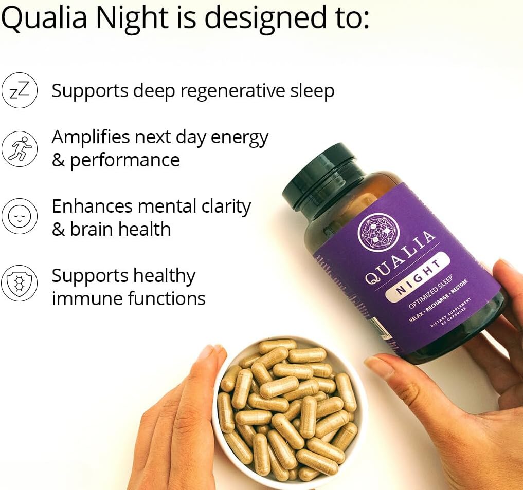 Qualia Night Sleep Aid | Non-Habit Forming | Science-Backed Supplement for Deep Refreshing Sleep | Melatonin-Free, Vegan, Non-GMO, Gluten-Free 80 Count | (1 Month Supply) 4
