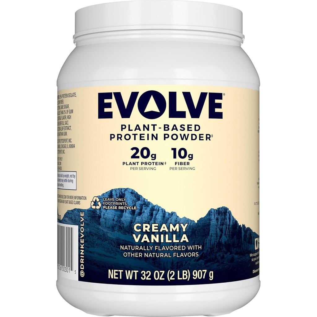Evolve Plant Based Protein Powder, Vanilla Bean, 20g Vegan Protein, Dairy Free, No Artificial Flavors, Non-GMO, 10g Fiber,   Exclusive, 2 Pound (Packaging May Vary) 2