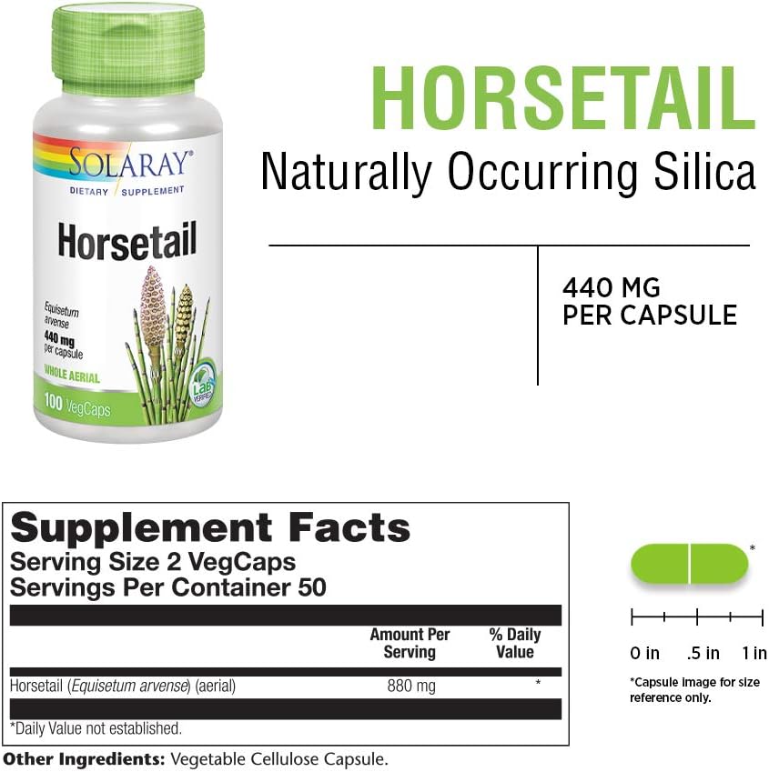 SOLARAY Horsetail 880 mg | Silica Supplement for Healthy Hair, Skin, Nails & Joint Support | 50 Servings | 100 VegCaps 3