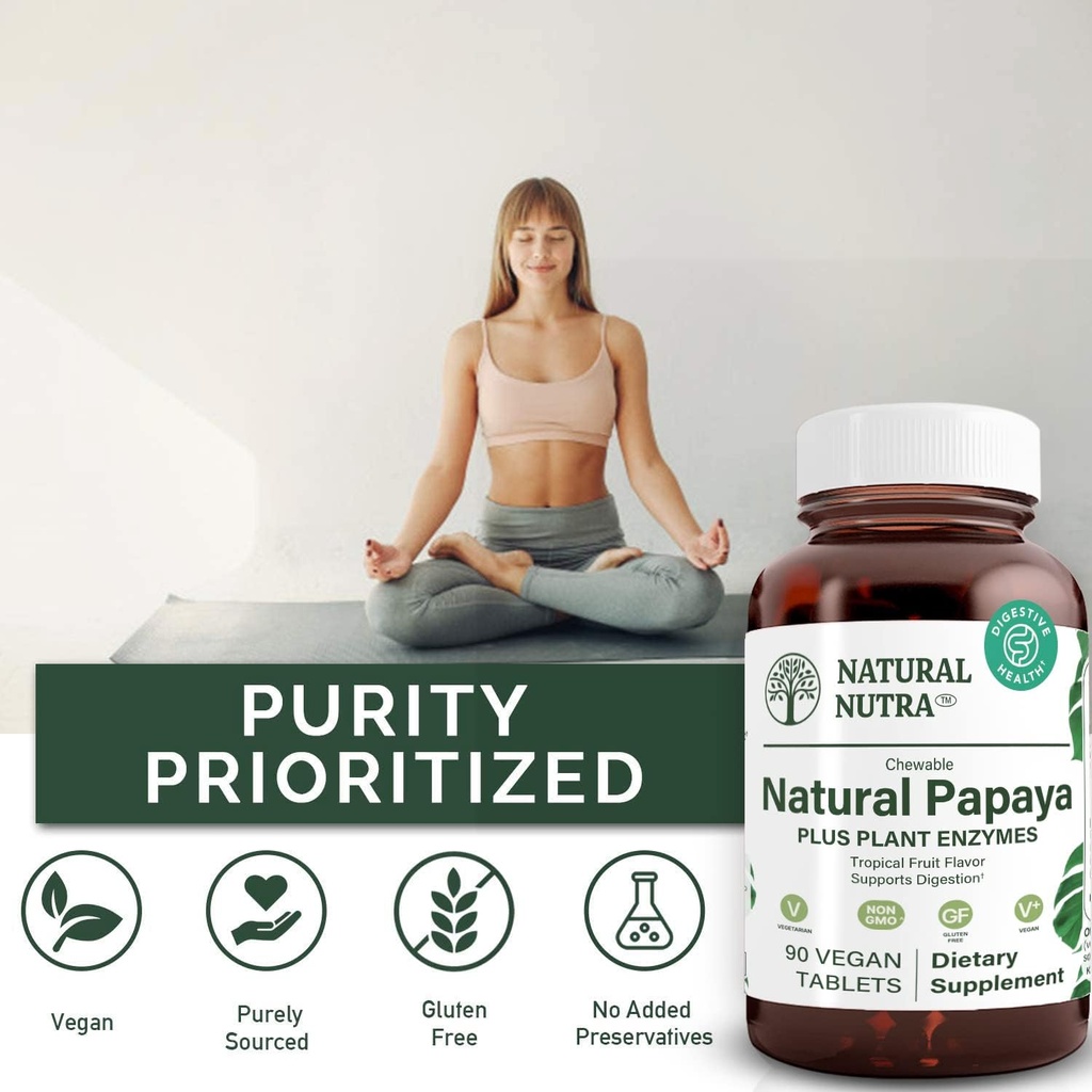 Natural Nutra Papaya Chewable Enzymes for Digestion and Body Cleanse - Supports Digestive Health, Ease Gastrointestinal Discomfort - Nutrient Absorption and Reduces Bloating - 90 Vegan Tablets 5