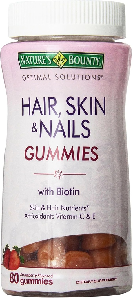 Natures Bounty Optimal Solutions, Hair, Skin & Nails Gummies with Biotin 80 Count (Pack of 2) 2